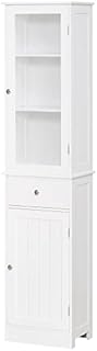 kleankin Bathroom Storage Cabinet with 3-tier Shelf Drawer Door, Floor Cabinet Free Standing Tall Slim Side Organizer Shelves, White