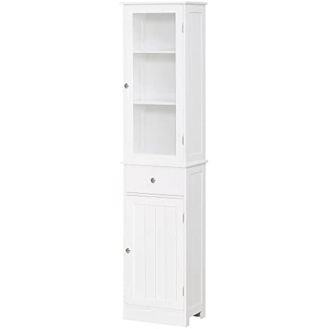 kleankin Slim Bathroom Storage Cabinet with Shelves Cover