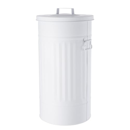 BUTLERS Retro Mülltonne Oskar 40l Mülleimer mit Deckel und Tragegriffen | Küche Abfalleimer ideal als Mülleimer für gelben Sack Pfandbehälter Futtertonne Wäschetonne und Papierkorb