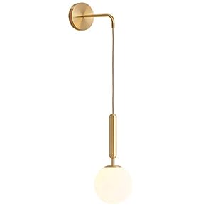 MZStech Vintage Industriële Wandlamp Sconces, 15 cm Wit Glazen Bol & Gold Metal Drop Wall Lichtpunt…