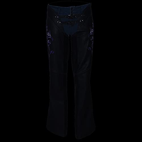 Image of Milwaukee Leather Chaps for Women Black Low-Rise Waist- Double Buckle Reflective Embroidery Motorcycle Chap- ML1187