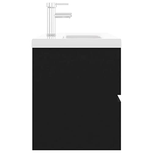 vidaXL Mueble con Lavabo Armario Tocado Fregadero Aseo Cuarto de Baño Inodoro Ducha Bañero Mobiliario Robusto Estable Negro Brillante Contrachapada