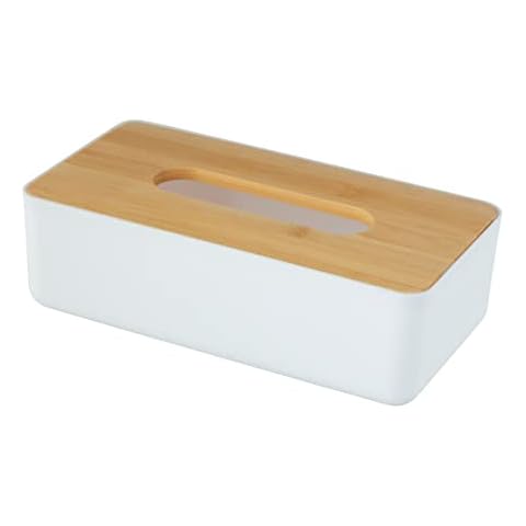 WENKO Kosmetiktuchbox Rotello, Box für Kosmetiktücher oder Taschentücher, Kunststoffbox mit Deckel aus Bambus Cover