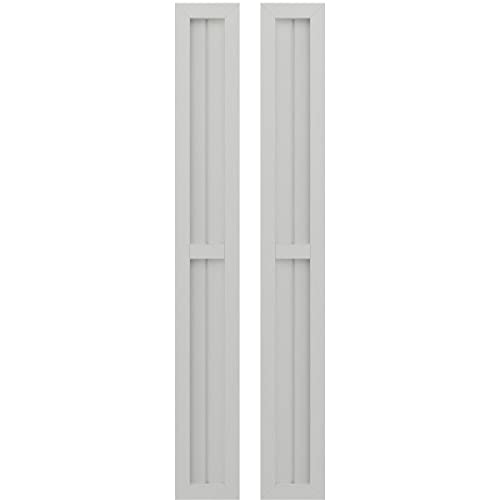 7"W x 44"H Americraft Two Board Exterior Real Wood Two Equal Panel Framed Board-n-Batten Shutters (Per Pair), Hailstorm Gray