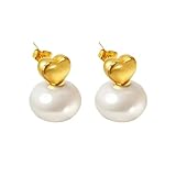Pendientes de tuerca para hombre, chapados en PVD, ligeros, acogedores, con lazo de perla, colgante de corazón, joyería de moda para mujer