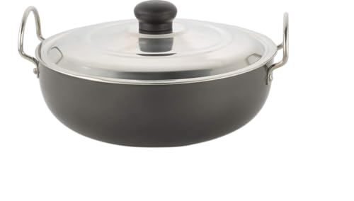 Image of Hard Anodized Deep Kadhai with Stainless Steel Lid Cookware for Kitchen Deep Cooking Surface for Frying Curry Saute and Gravy Preparation Applications Use - 11 inch