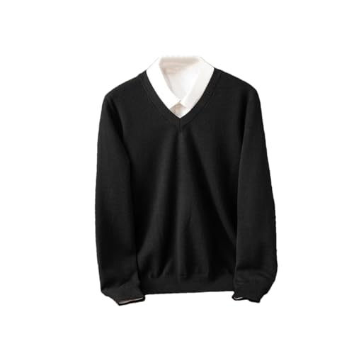 Men's Wool Sweater V-Neck Long Sleeved Pullover Cashmere Knitted Bottom Tops Soft Sweater