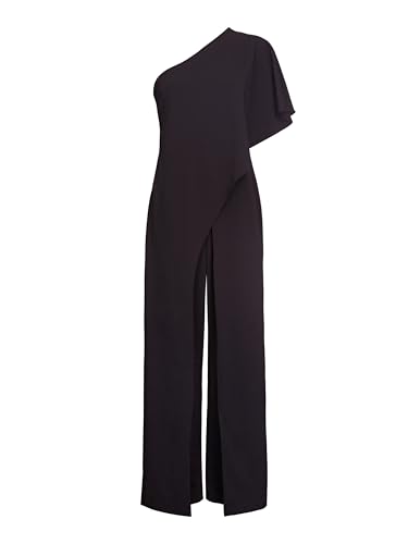 ADRIANNA PAPELL Women's One Shoulder Jumpsuit | Formal One Piece Jumpsuit with Flutter Sleeve & Wide Leg Pants