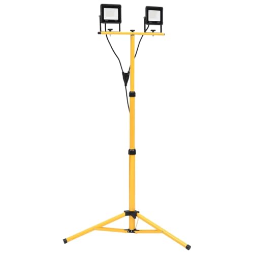Teenpull Foco LED con trípode, 2 x 50 W, luz blanca cálida, luz de trabajo para obras y jardín, carcasa de aluminio, flujo luminoso de 7000 lm, ángulo de haz de 120°, cable de 3 m, trípode de acero