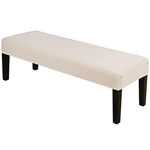 Image of SearchI Dining Bench Cover, Stretch Washable Long Bench Seat Covers, Rectangle Dining Table Bench Slipover for Dining Room, Living Room, Kitchen(Beige Jacquard)