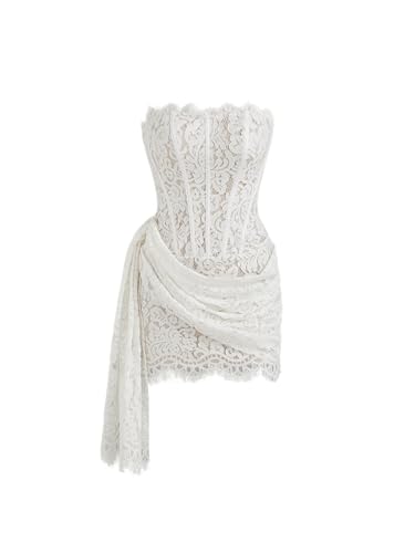 CIDER Lace Corset Dress Strapless Tie Back Mini Bodycon Cocktail Party Dress White