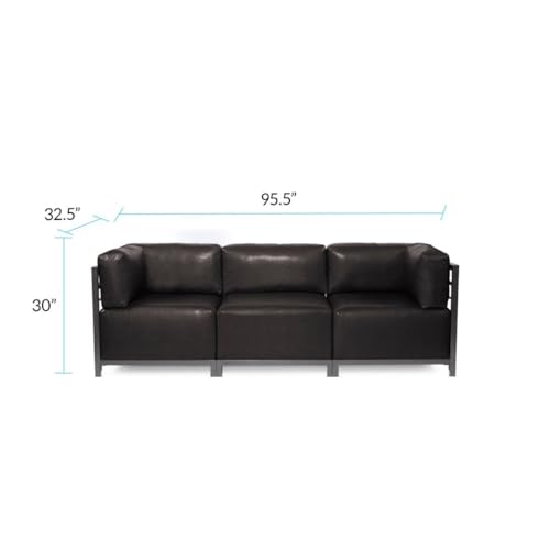 Image of Howard Elliott Collection Axis 4-Piece Modular Sectional Sofa with Cover, Convertible Cushioned Sofa with Wide Chaise for Indoor and Outdoor Use, Living Room or Office, Titanium Frame, Avanti Black