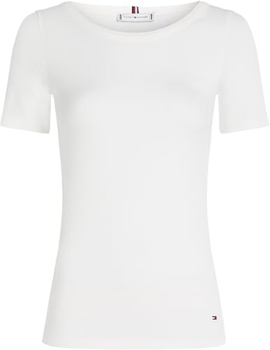 Tommy Hilfiger Damen T-Shirt Kurzarm 5X2 Rib Slim Fit, Weiß (Ecru), L – Ansicht 5