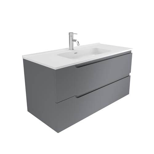 Mobile bagno sospeso moderno 60 cm – Struttura in MDF di alta qualità con finitura grigio opaco, ideale per arredare bagni contemporanei con stile ed eleganza.