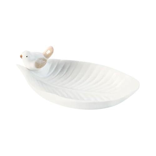 UxicRuya Collar de Hojas de, Bandeja de Baratijas, Plato Decorativo para Aperitivos con Estatua de Pájaro, Soporte para Llaves para Regalo de Cumplea, Blanco, único
