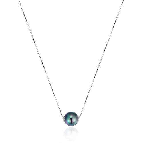 Collier pendentif simple AAA + perle noire d'eau douce (10 mm), chaîne de bijoux de clavicule pour femme, longueur 16"+2" Cover