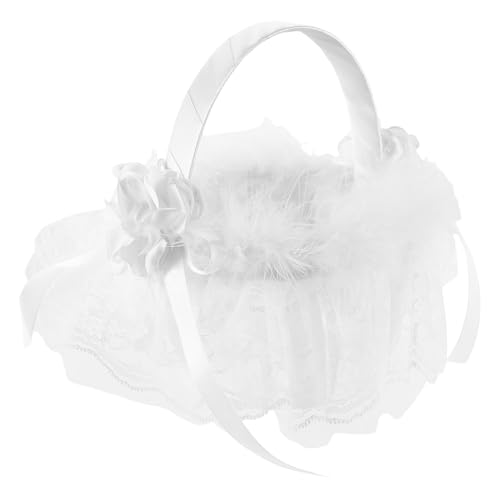 DECOMELODY Cesta para Flores de Boda Blanca con Asa Cesta Multifuncional para Pétalos y Almacenamiento para Damitas de Honor Artículo para Bodas Detalles de Fiesta