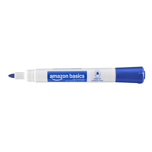 Image of Amazon Basics Low-Odor Dry Erase Whiteboard Markers, Fine Tip, Quick-Dry, Blue, 36-Pack