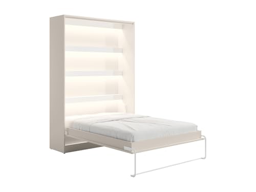 Vente-unique - Lit escamotable 160 x 200 cm - Ouverture Verticale Manuelle - avec LEDs - Beige - RAPILI