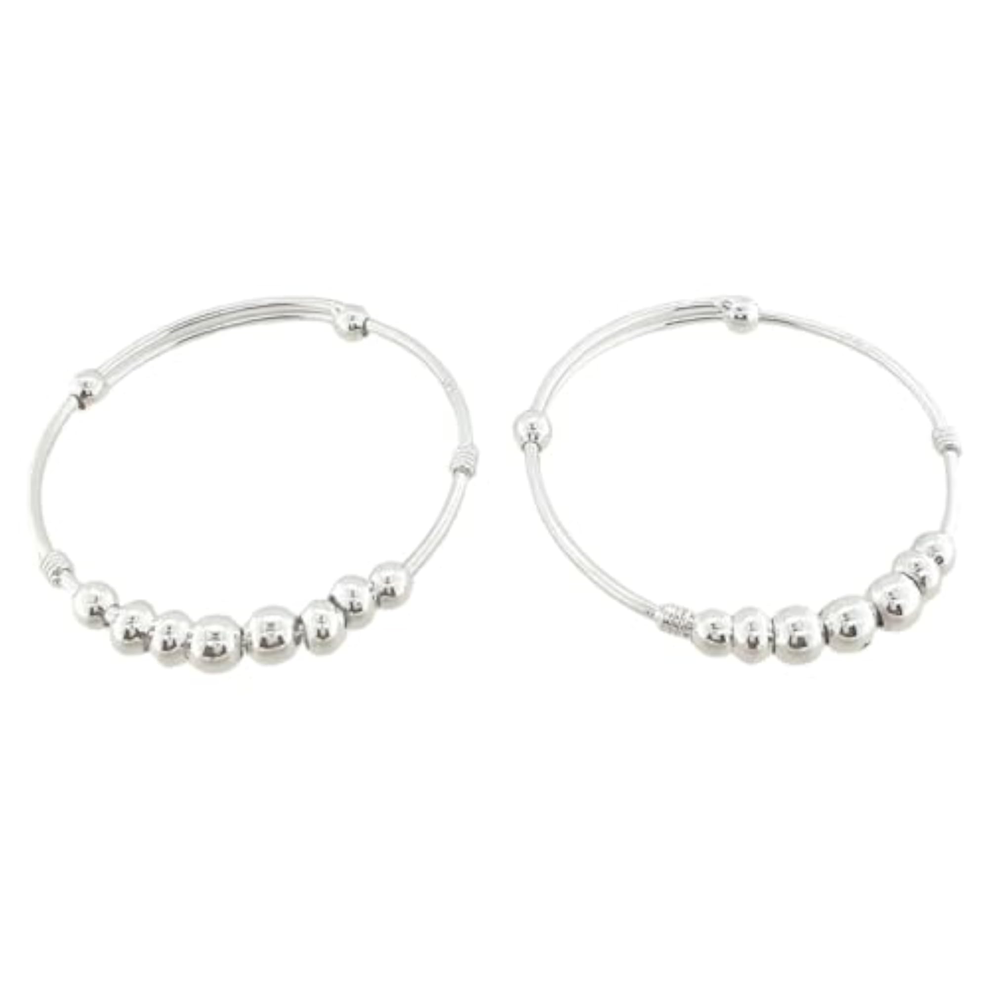 925 Silver Designer Adjustable Moving Ball Style Kada for Baby Girl