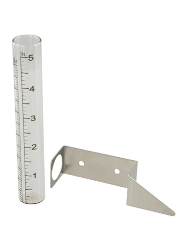 Tidevib Pluviomètre d'extérieur en verre de 12,7 cm avec support en acier inoxydable et marquages faciles à lire pour le jardinage et l'entretien des pelouses