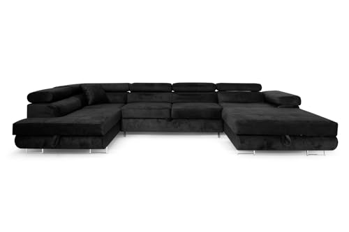 SOFILAND Ecksofa Aller U XXL-Ecksofa mit Schlaffunktion und Zwei Bettkästen in Grau, Linke Seite (Schwarz)