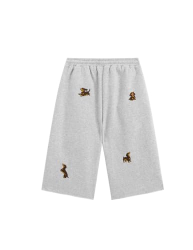 Aelfric Eden Dachshund Baggy Sweat Shorts Women Men Elastic Drawstring Bermuda Shorts Unisex Y2K Casual Athletic Shorts Grey — view 4