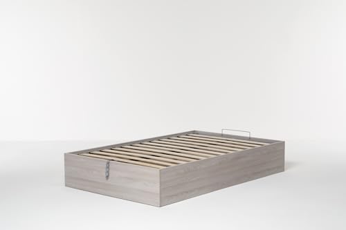 Paese di origine: Italia Letto Contenitore Cangù Bed Box da una piazza e mezza, 120x190 cm, Olmo Naturale, con Rete Ergonomica a Doghe e Sistema di Sollevamento