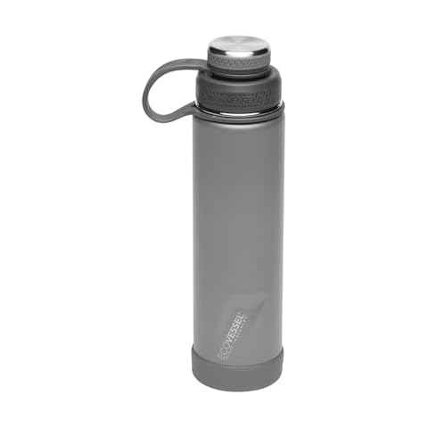 EcoVessel Stainless Steel Water Bottle with Insulated Dual Lid, Insulated Water Bottle with Strainer and Silicone Bottle Bumper, Coffee Mug – 24oz (Slate Grey) Cover