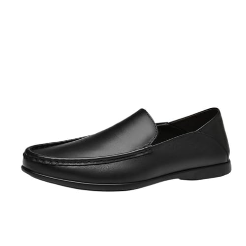 Solid Color Leather Round Toe Loafer Shoes Mens Lightweight Anti-Slip Comfortable Fashion Party Slip On