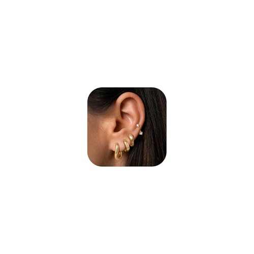 FIOROYAL 4 Pares Pendientes Mujer Dorados 14K Oro Piercing Oreja Aros Cartilago Hipoalergenicos Aro