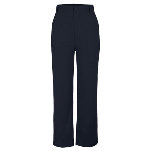 Pantalon d'été long et léger en lin femme taille haute fluide décontracté