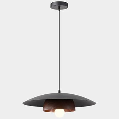 SXHJLHC Mid-Century Modern Pendant Light 15.7-inch Over Table Lighting Fixture with Woodgrain Finish Metal Japanese Wabi-Sabi Ceiling Hanging Lamp for Kitchen Island Dining Room