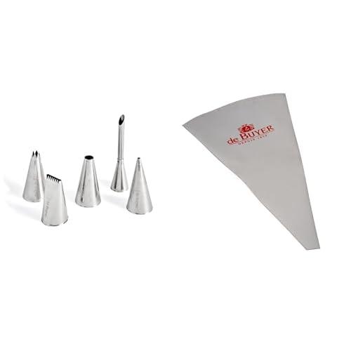 DE BUYER - 2114.05 - Douilles argentées de pâtisserie réutilisables 40cm, lot de 5 avec 4856.40N - Poches patissieres