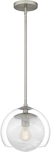 Quoizel Eslinger Mini Pendant Light, 10.25 Inch 1-Light Brushed Nickel Hanging Ceiling Light for Kitchen Island, Dining, Hallway or Bedroom