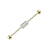 CUSHIONBLUE 14G Baguette diamond Industrial Barbell Piercing, 38mm Length, Industrial Barbell, Ear P
