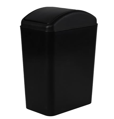 Image of 4.5 Gallon Plastic Swing Lid Trash Can, Black Slim Garbage Bin with Lid