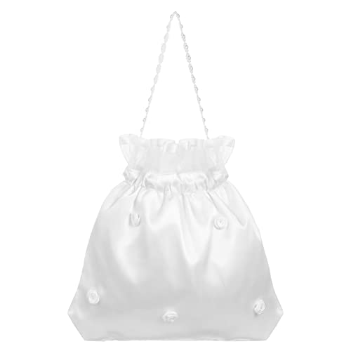 Angoily Satin Braut Hochzeit Geldbeutel Weiße Brauthochzeit Tasche Hochzeit Satin Geschenktüte Satin Blume Geschmücktes Tasche mit Perle Brauthochzeit Dolly Tasche Cover