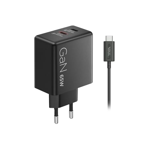 Lenovo GaN Chargeur Double USB-C 65W adaptateur secteur PC portable et smartphone EU
