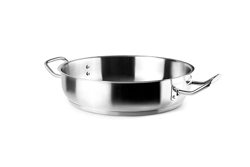Paellera sin tapa de acero inoxidable, 32 cm de diámetro, apta para todo tipo de cocinas. Diseñado para: preparar paellas y platos a la parrilla.