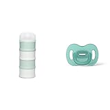 Suavinex - Dosificador de Leche en Polvo y Cereales, con 4 Compartimentos, Cierre de Rosca y Boquilla. Verde & Nuevo Chupete Para Dormir Todo Silicona, Para Bebés 0/6 meses, Chupete con Tetina, Verde