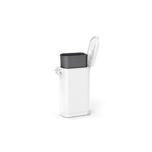 Image of simplehuman X-Large Pet Food Storage Container, Holds 36-44 lb / 16-20 kg of Dry Dog Food, Cat Food, or Bird Seed, Airtight Lock-Tight Lid with Magnetic Scoop, BPA-Free, White Steel