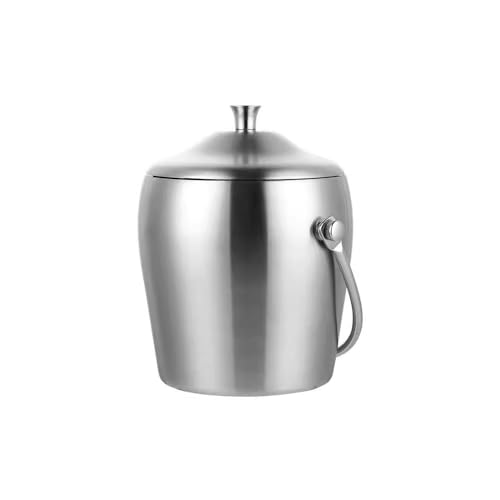Double-Wall Insulated Ice Bucket Set with Lid Strainer and Tongs Stainless Steel With Handle (2 Litre)