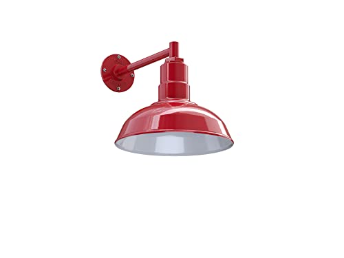 Steel Lighting Co. Westchester Barn Light | Outdoor Wall Mounted | 12 inch Dome | 11 inch Straight Arm| Warehouse Steel Light Made in America | Red Exterior/White Interior