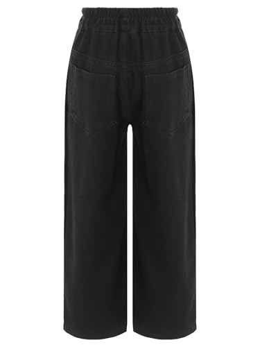 Girls Kids Denim Jeans Pants Straight-Leg High Elastic Waistand Buttons Trousers with Pockets2