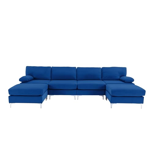 Modern Velvet Fabric Convertible U Shaped, High Supportive & Soft Sponges, 6 Seat Modular Sectionals Sofa Couch with Chaise for Living Room, Large, Navy
