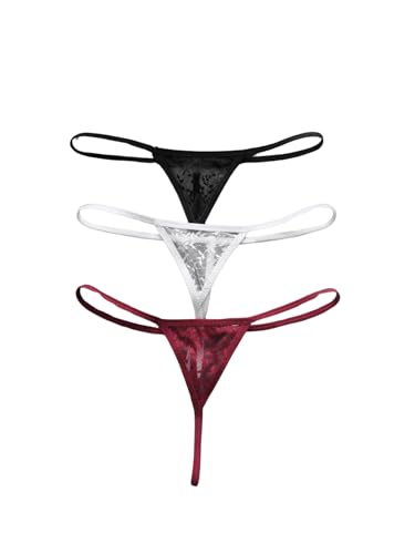 SOLY HUX Women's 3 Piece Lace Thongs Panties Underwear Low Rise Panty Set
