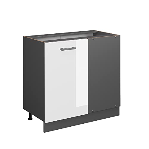 Vicco Eckunterschrank R-Line, Weiß Hochglanz/Anthrazit, 86 cm ohne Arbeitsplatte Vicco Eckunterschrank R-Line, Weiß Hochglanz/Anthrazit, 86 cm ohne Arbeitsplatte