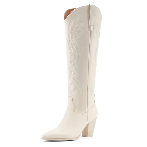 Image of WIRALOMI Cowboy Boots for Women Knee High Western Chunky Heel