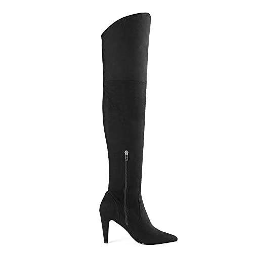 DREAM PAIRS Women's Thigh High Boots Over The Knee Heels Long Sexy Pointed Toe Boots,Size 7.5,Black/Suede,DOB214